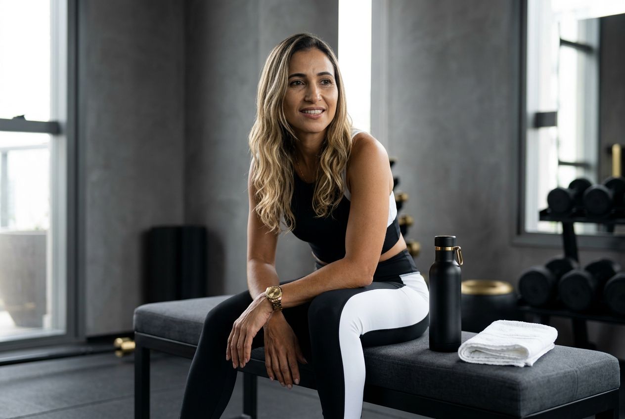 Raquel Santos em pausa de recuperação em estúdio de treino grafite